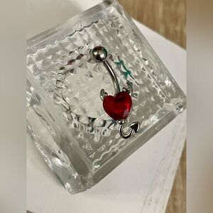 Red Heart CZ with Horns & Tail Belly Ring Surgical Stainless Steel 14g NWT
